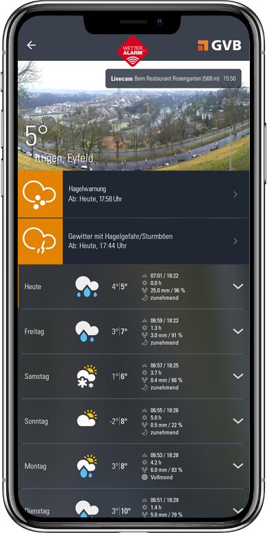 Visualisierung der Hagelwarnung im Wetter-Alarm App