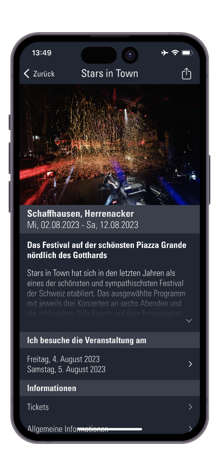 Stars in Town Schaffhausen als Event in der App