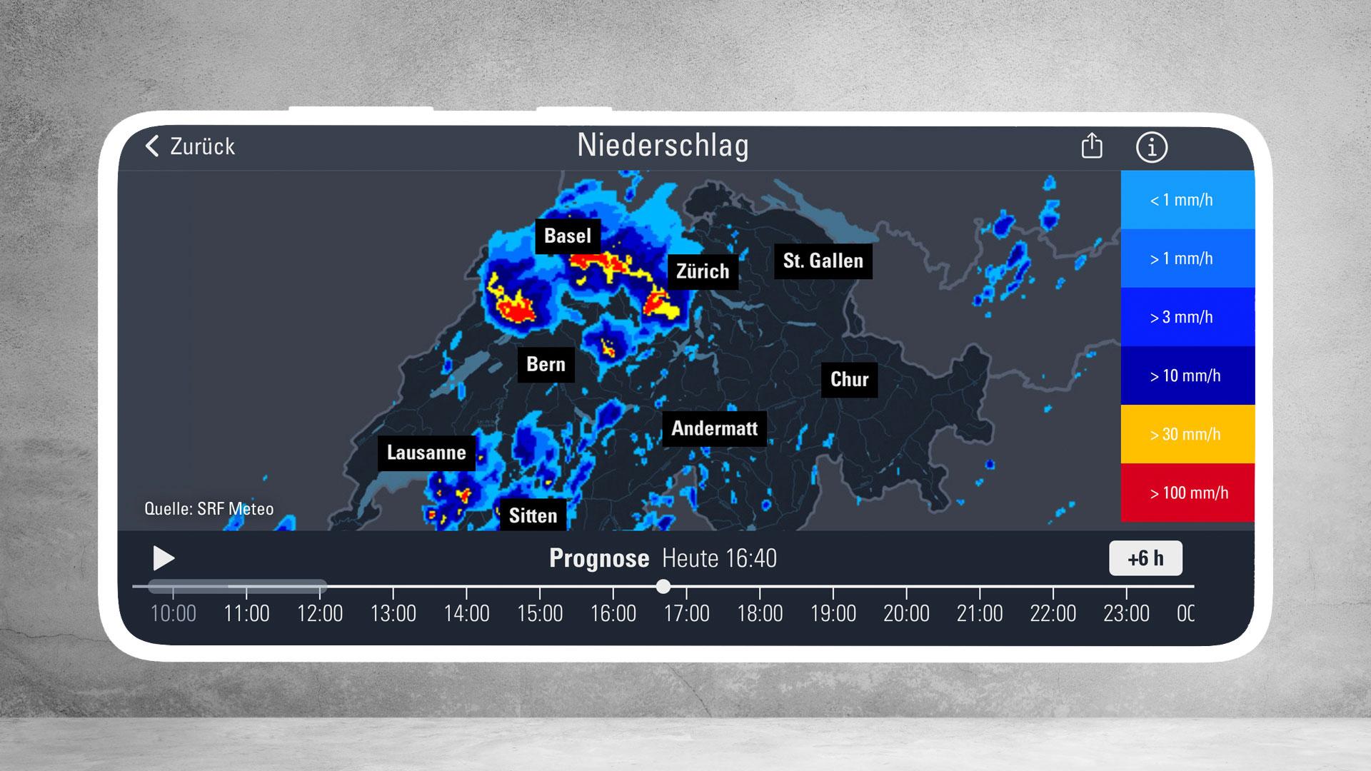 Niederschlagsradar in der Wetter-Alarm App