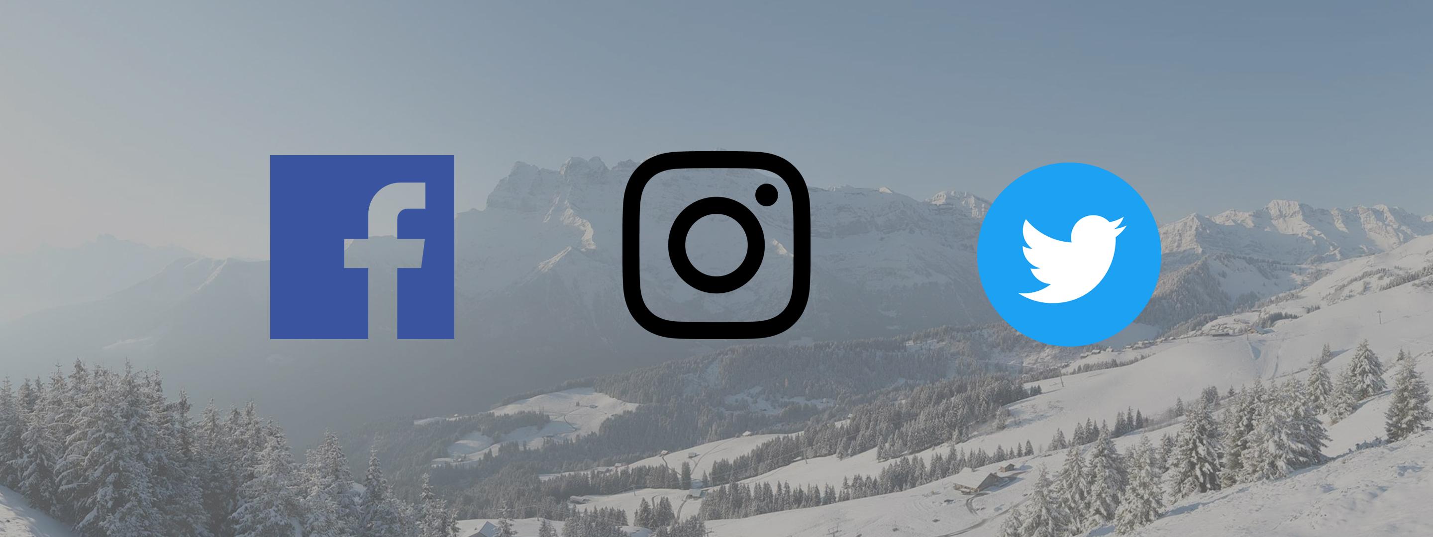 Social Media Logos von Facebook, Instagram und Twitter