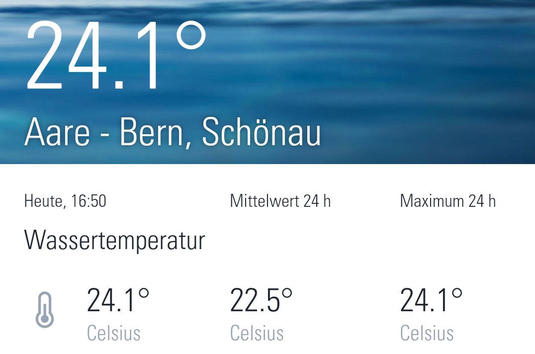 24 Grad Rekordtemperatur der Aare in Bern am 04.08.2022