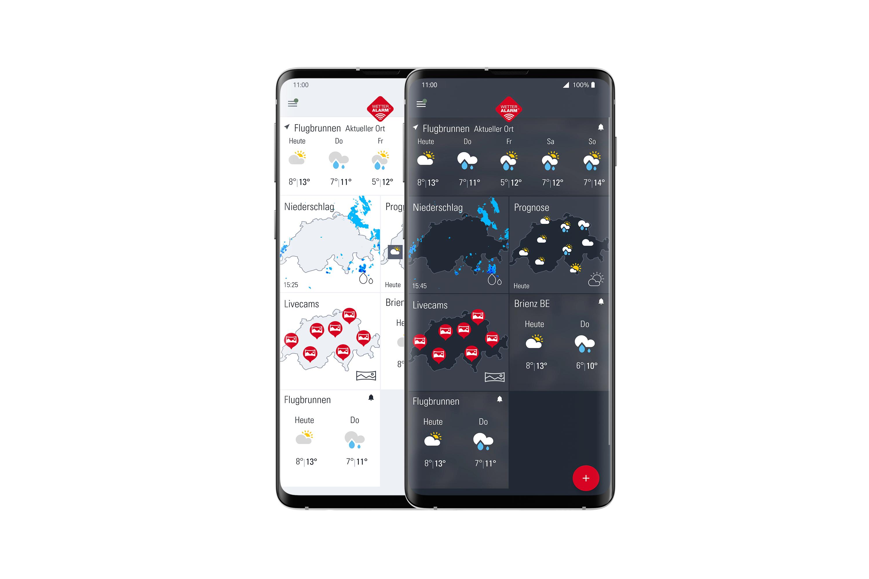 Wetter-Alarm App in zwei verschiedenen Design-Varianten